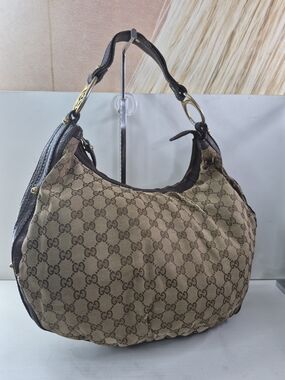 Gucci Brown Beige GG Monogram Hobo Bag
